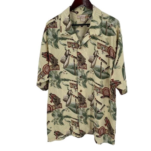 Cigar themed button down shirt 100% silk aloha Hawaiian poker XL - Picture 1 of 9